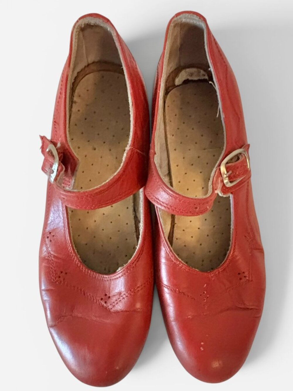 Hungarian Red Leather Folk Dance Shoes 37 Size 6.5-7